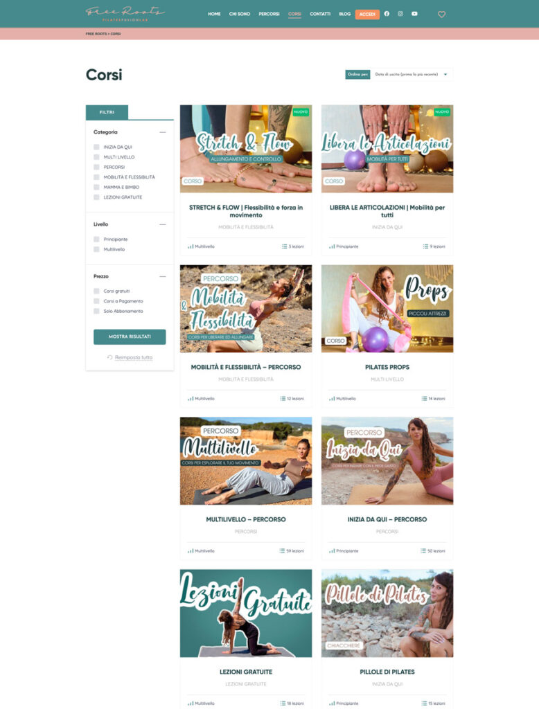 10 tipi di siti web: tipologie, funzionalità e costi 8 10 tipi di sito web: Porzione di Pagina corsi di Pilates - FreeRoots.net
