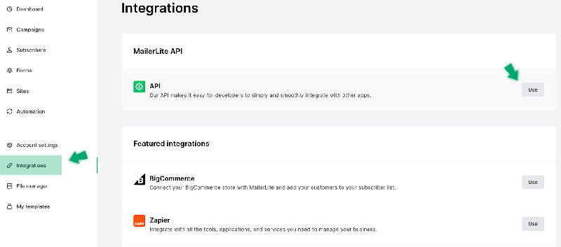 mailerlite api intigration