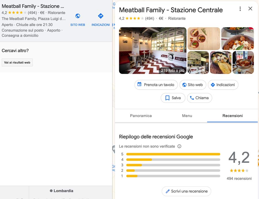 Il Perfetto Sito Web per Ristoranti: Una Guida Pratica 2 Siti web per ristoranti: la scheda di Google Profile