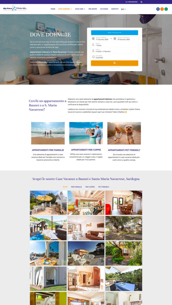 10 tipi di siti web: tipologie, funzionalità e costi 7 10 tipi di sito web: Porzione di pagina appartamenti di BynosTravel.de