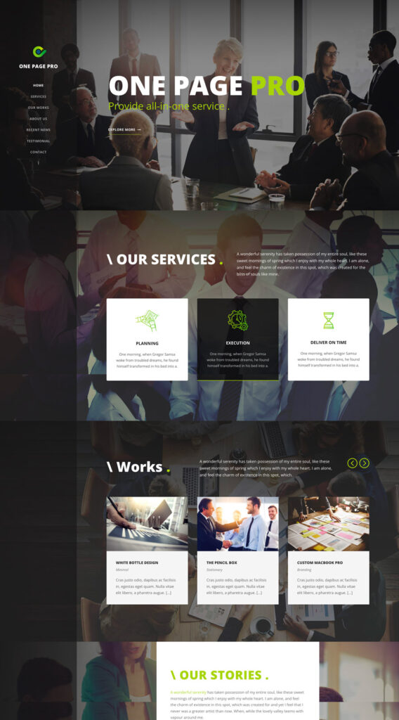 10 tipi di siti web: tipologie, funzionalità e costi 9 10 tipi di sito web: Porzione di di Sito Web One Page