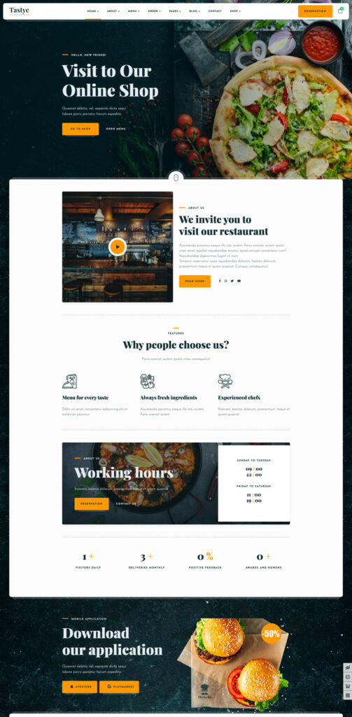 10 tipi di siti web: tipologie, funzionalità e costi 6 10 tipi di sito web: Porzione di Home di Sito Web per Ristorante/Pizzeria
