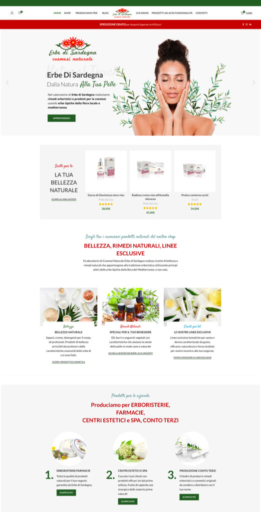 10 tipi di siti web: tipologie, funzionalità e costi 5 12 tipi di siti web - Porzione di Home page sito e-commerce - home erbe di sardegna